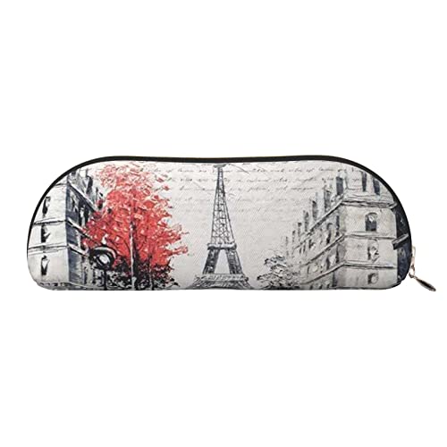 Paris Street Tower Malerei Leder halbrunde Aufbewahrungstasche – Stilvolle und funktionale Bleistifttasche, Aufbewahrungstasche, Make-up-Tasche, Mehrzweck-Organizer, Tasche, vielseitige von JONGYA