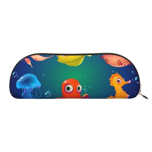 Sea Life Leder-Aufbewahrungstasche, halbrund, stilvolle und funktionale Bleistifttasche, Aufbewahrungstasche, Make-up-Tasche, Mehrzweck-Organizer-Tasche, vielseitige Make-up-Tasche, gold, von JONGYA