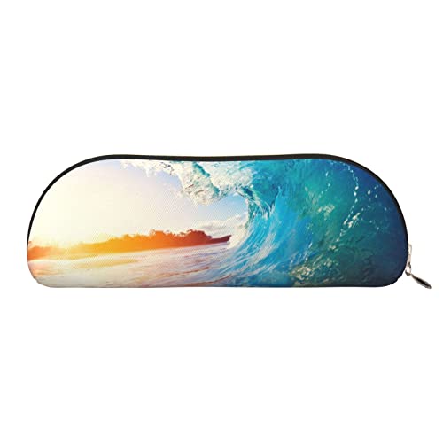 Sunset Sea Surfing Seascape Leder halbrunde Aufbewahrungstasche – Stilvolle und funktionale Bleistifttasche, Aufbewahrungstasche, Make-up-Tasche, Mehrzweck-Organizer, Tasche, vielseitige von JONGYA