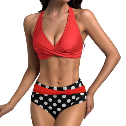 JONRRYIN Damen Bikini Bauchweg Set, Zweiteiliger Bauchweg Badeanzug V Ausschnitt, Bikini-Set Bademode High Waist Push Up Sexy Badeanzüge Bauchkontrolle Strandbikini von JONRRYIN