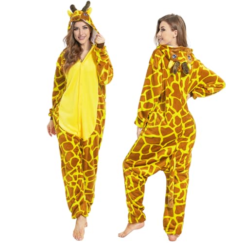 JONRRYIN Onesie Pyjama Animal Costume, Unisex Erwachsene Tier Kostüm, Tierkostüme Plüsch Onesie Pyjama Jumpsuit, Tieroutfit Schlafanzug Winter für Damen Herren Cosplay Partys Karneval von JONRRYIN