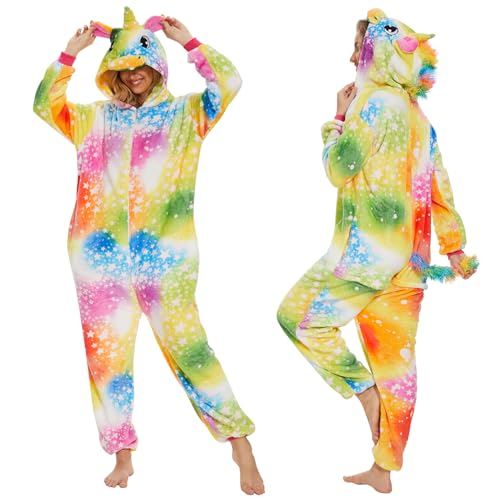 JONRRYIN Unisex Pyjama Jumpsuit, Costume Onesie Pyjamas Erwachsene, Pyjama Tier Kostüm Einhorn Damen Mädchen Männer Herren, Animal Outfit Pyjamas, Schlafanzug Flanell Karneval Tierkostüm Erwachsene von JONRRYIN