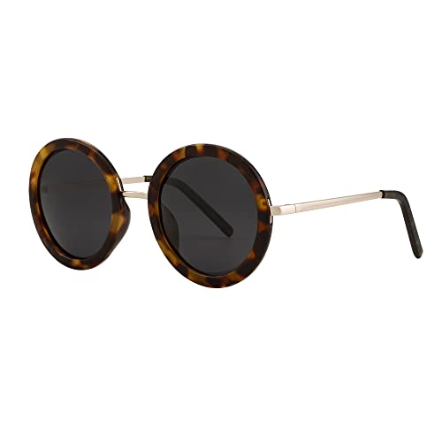 JOOX Runde Kreise Sonnenbrille Damen Polarisiert UV400 Schutz, Retro Metall Brille Groß Tortoise von JOOX