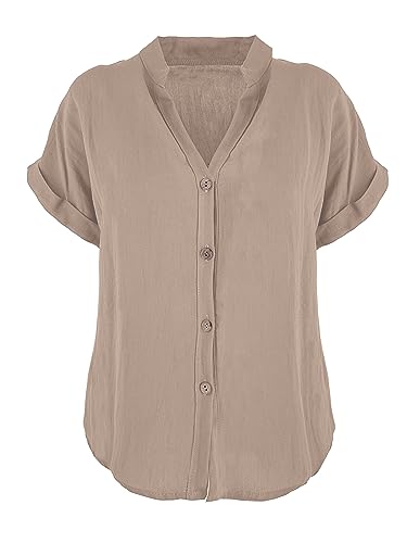 JOPHY & CO. Damen-Hemd Basic mit V-Ausschnitt Kimono Viskose Bluse Klassisch Sommer und bequem Code 7147, Camel, Small von JOPHY & CO.