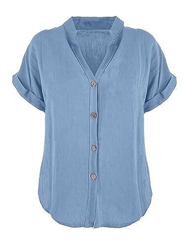 JOPHY & CO. Damen-Hemd Basic mit V-Ausschnitt Kimono Viskose Bluse Klassisch Sommer und bequem Code 7147, denim, Medium von JOPHY & CO.