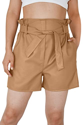 JOPHY & CO. Damen-Shorts aus Kunstleder mit hoher Taille und breitem Bein (Cod. 6192), Camel, XL von JOPHY & CO.