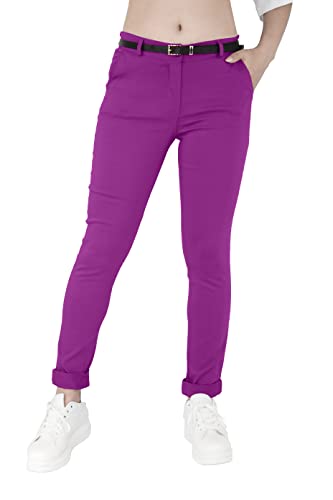 JOPHY & CO. Elastische Damen-Chino-Hose mit Gürtel (Artikelnummer: 3008) (3XL, Pflaume) von JOPHY & CO.