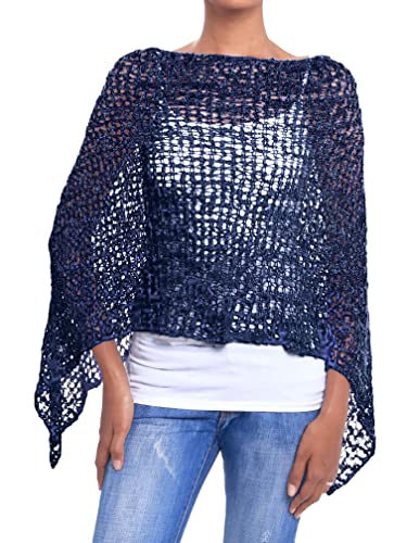 JOPHY & CO. Damen-Poncho mit Netzoptik, Strickoptik, für Sommer und Frühling, leicht und weich (Code 1511), dunkelblau, M von JOPHY & CO.