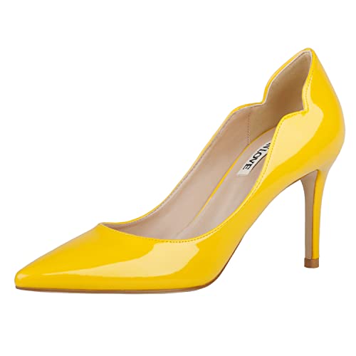 JOY IN LOVE Pumps für Damen, 8,9 cm, Stiletto-High Heels, spitze Zehen, Pumps, Gelb - Yellow Patent, 39 EU von JOY IN LOVE