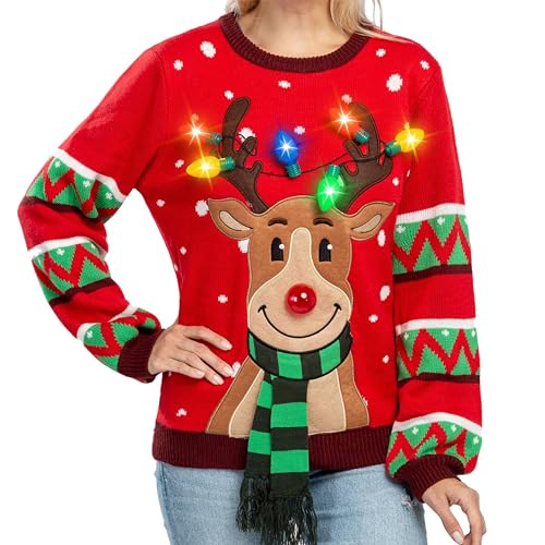 JOYIN Damen LED Beleuchtete Rentier Hässliche Weihnachtspullover Damen mit Integrierten Leuchtmitteln, X-Large. von JOYIN