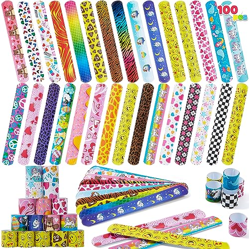 JOYIN 100 PCS Schnapparmband Kinder, Slap Armbänder, Mitgebsel Kindergeburtstag 3 jahre+, Kinder Party Bag Fillers (30 Designs), Kleine Geschenke für Kinder,Party Favors von JOYIN