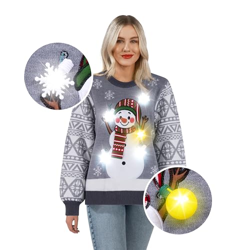 JOYIN Weihnachten Frauen Schneemann grau hässlicher Pullover und Glühbirne Neuheit LED Leg Lage UP LANGELEVE Tönt (M) von JOYIN