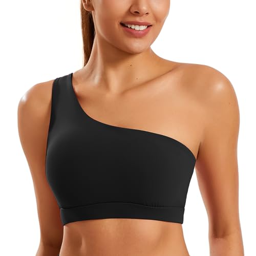 Glatte Sport-BHs für Damen, eine Schulter, geringe Belastung, asymmetrisch, Workout-Top, gepolsterter Yoga-BH, Schwarz, X-Small Glatte Sport-BHs für Damen, eine Schulter, geringe Belastung, asymmetrisch, Workout-Top, gepolsterter Yoga-BH, Schwarz, X-Small von JOYSPELS