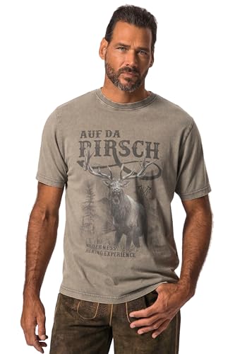 JP 1880 Herren, Tracht, Halbarm, Großer Print, Vintage Look, Brustprint, Rundhals T-Shirt, Aschgrau, 5XL von JP 1880