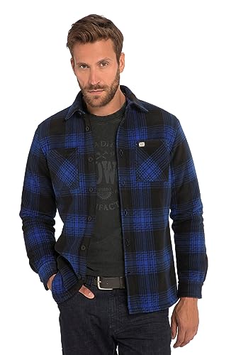 JP 1880 Herren Overshirt, Workwear, Langarm, Fleece, Karo, wattiert, Kentkragen Hemden, Kobaltblau, 5X-Groß von JP 1880