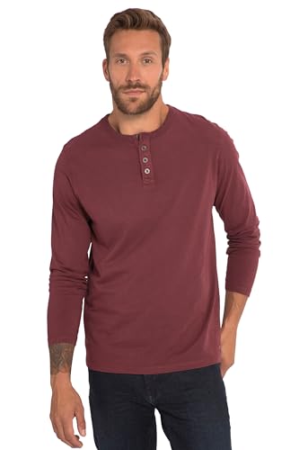 JP 1880 Herren Henley, Langarm, Vintage Look, Rundhals, Knopfleiste, bis 8 XL T-Shirts, dunkel kirschrot, 56 von JP 1880