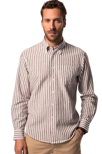 JP 1880 Herren große Größen Menswear L-8XL Leinenmix-Streifenhemd, Langarm, Buttondown-Kragen, Modern Fit, bis 8 XL nougatbraun 4XL 826012358-4XL von JP 1880