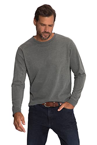 JP 1880 Herren große Größen Übergrößen Menswear L-8XL Langarmshirt, Garment Dyed, Rücken Print, Rundhals, Graphitgrau 3XL 812333100-3XL von JP 1880