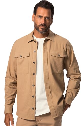 JP 1880 Herren große Größen Übergrößen Menswear L-8XL Leinenmix-Overshirt, Langarm, Hemd, Kentkragen, bis 8 XL sandbraun 3XL 825467316-3XL von JP 1880