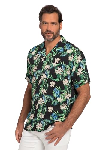 JP 1880 Herren große Größen Übergrößen Menswear L-8XL Viskose-Hemd, Halbarm, Cuba Kragen, kastiger Fit, floraler Print türkisgrün XXL 818362464-XXL von JP 1880