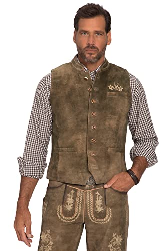 JP 1880 Herren große Größen Übergrößen Menswear L-8XL Weste, Ziegen Veloursleder, Tracht, Stehkragen moos 56 796703332-56 von JP 1880