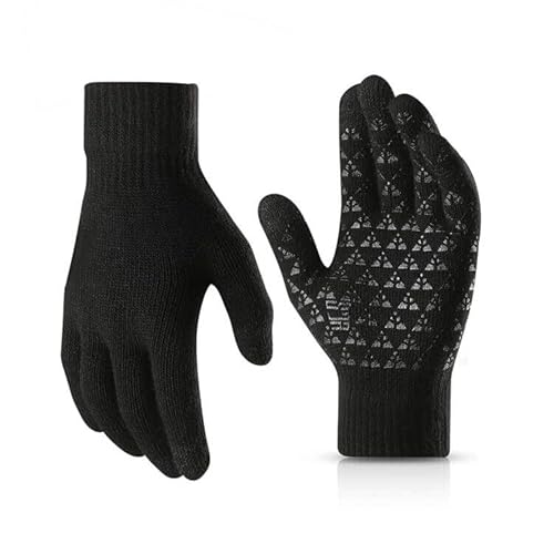 JPGhaha Handschuhe Warme Herren Damen Strickhandschuhe Schwarz Winter 21cm X 8cm Winddicht Touchscreen Rutschfestem Silikon Handschuhe Thermohandschuhe Elastisch Manschette Outdoor von JPGhaha