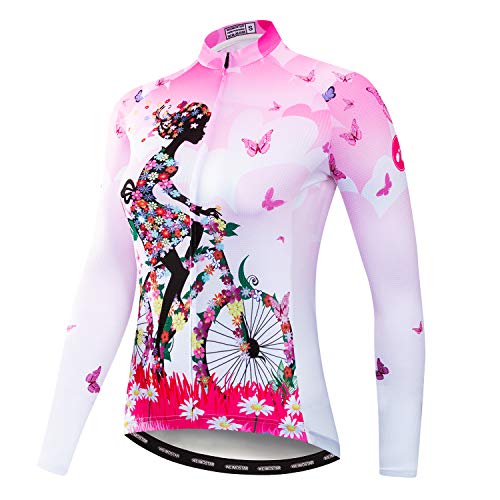 Fahrradtrikot für Damen Langarm Kleidung Fahrradjacke, Rosa Mädchen, X-Groß von JPOJPO