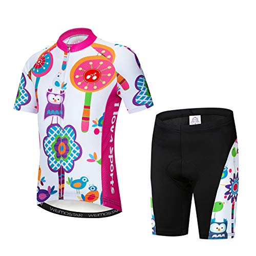 Fahrradtrikot für Kinder, kurzärmelig, Cartoon-Rennrad, Mountainbike, Trikot, Set/Top/Short für Mädchen und Jungen, atmungsaktiv, Rosa Blume, Small von JPOJPO