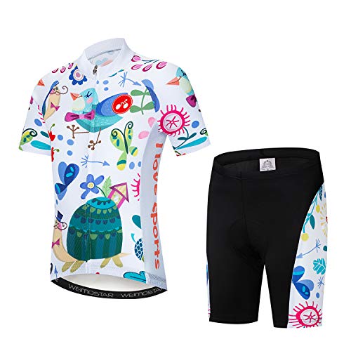 Fahrradtrikot für Kinder, kurzärmelig, Cartoon-Rennrad, Mountainbike, Trikot, Set/Top/Short für Mädchen und Jungen, atmungsaktiv, Weißer Vogel, XX-Large von JPOJPO