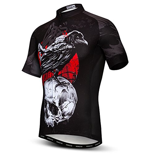 Herren Radtrikot Kurzarm Mountainbike Shirt MTB Top Reißverschlusstasche Reflektierende Schädel, A3, 3X-Groß von JPOJPO