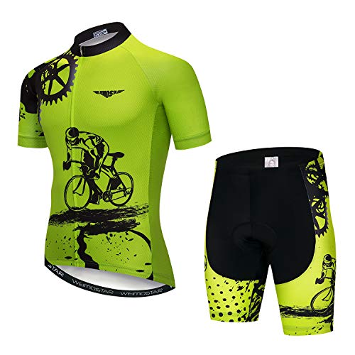 Herren Radtrikot und Shorts Set, kurzärmelig, Fahrradtrikot und Shorts, Bergbekleidung, Sommerkleidung, schnelltrocknend, Grünes Fahrrad, XXX-Large von JPOJPO