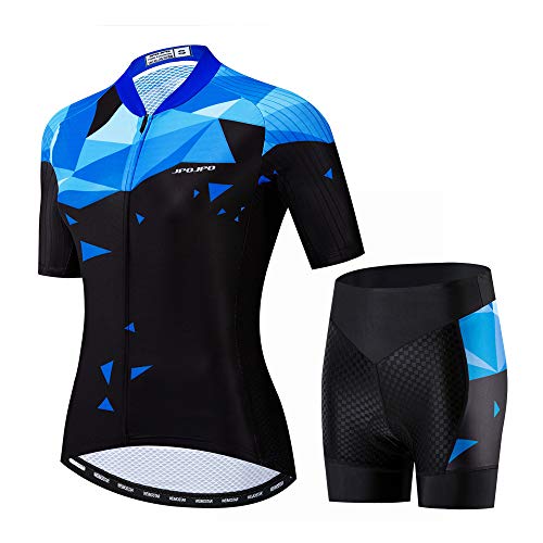JPOJPO Damen-Fahrradtrikot, modisches Fahrrad-Shirt, Tops, 5D, gepolsterte Shorts - Blau - X-Groß von JPOJPO