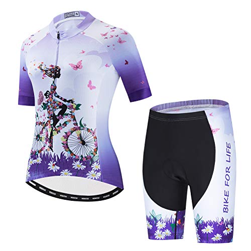 JPOJPO Damen Radtrikot Kurzarm Gel Padded Shorts Set MTB Sportbekleidung Damen Bike Fahrradbekleidung von JPOJPO