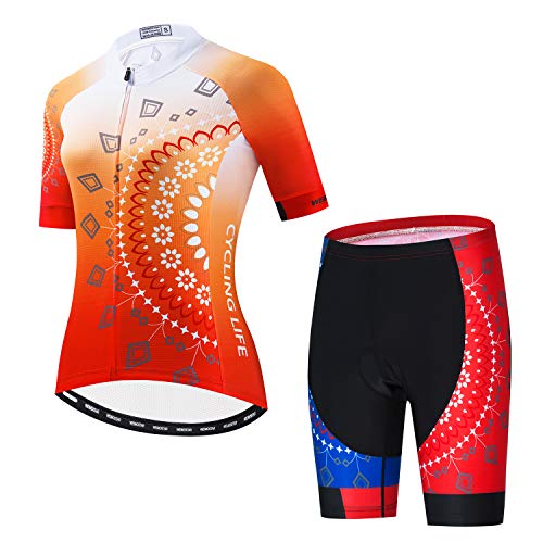 JPOJPO Damen Radtrikot Kurzarm Gel Padded Shorts Set MTB Sportbekleidung Damen Bike Fahrradbekleidung von JPOJPO