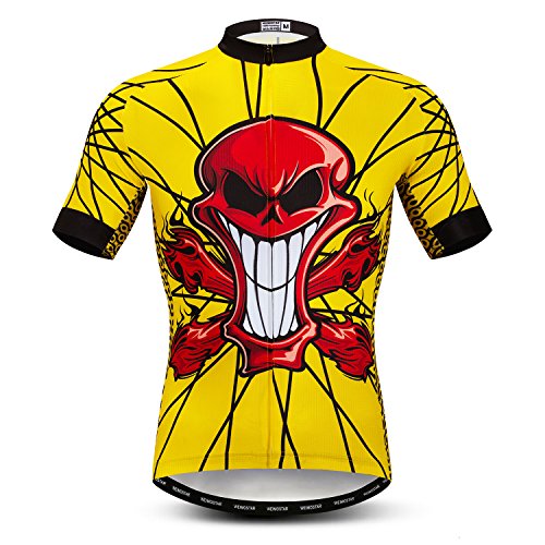 Mens Cycling Jersey Short Sleeves Mountain Bike Shirt MTB Top Zipper Pocket Reflective Skull von JPOJPO