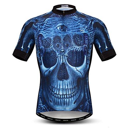 Mens Cycling Jersey Short Sleeves Mountain Bike Shirt MTB Top Zipper Pocket Reflective Skull von JPOJPO