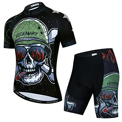 Radtrikot + 5D gepolsterte Shorts Anzug Herren Fahrrad Bekleidung Sport Set, totenkopf, Large von JPOJPO