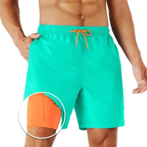 JPXJGT Badeshorts für Herren, Badehose zum Schwimmen mit Kompression, doppellagiges Boardfutter, schnelltrocknend(Color:Pale green,Size:3XL) von JPXJGT