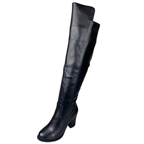 JR.catning Damen Blockabsatz Stylish Overknees Reitstiefel Damen Reißverschluss Runde Zehen Kniestiefel Schwarz Gr 38 EU/39Cn von JR.catning