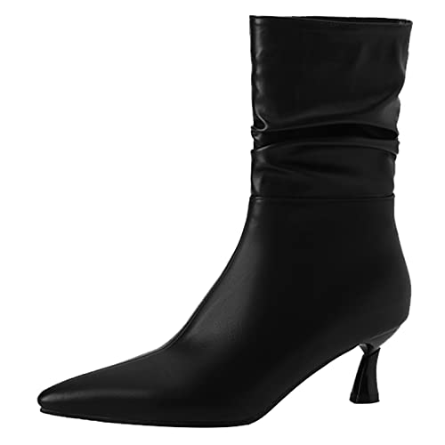 JR.catning Damen Kitten Heel Stiefeletten Damen Pointed Toe Stiefeletten Damen Ohne Verschluss Abend Stiefeletten Schwarz Gr 39 EU/40Cn von JR.catning