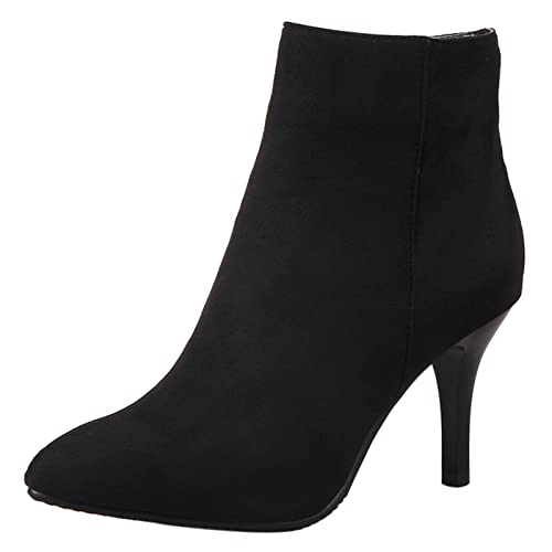 JR.catning Damen Kleid Stiefeletten Damen Stiletto Stiefeletten Damen Abend Stiefeletten Damen Pointed Toe Reißverschluss Stiefeletten Schwarz Gr 43 EU/45Cn von JR.catning