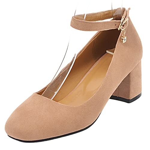 JR.catning Damen Knöchelriemchen Pumps Blockabsatz Pumps Damen Simple Chunky Heel Abend Schuhe Leisure Square Toe Pumps Pink Gr 37 EU/38Cn von JR.catning