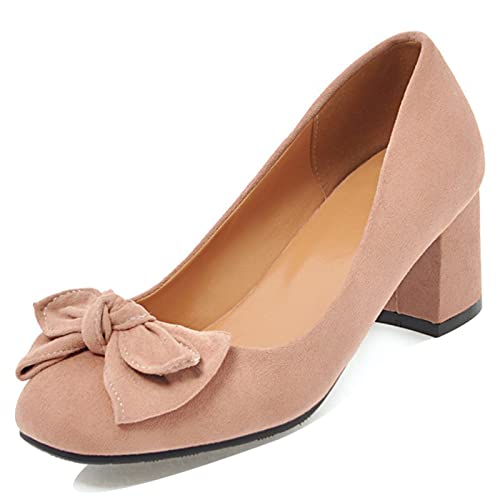 JR.catning Damen Mode Bogen Pumps Blockabsatz Buro Pumps Klassischer Square Toe Simple Pumps Pink Gr 42 EU/44Cn von JR.catning