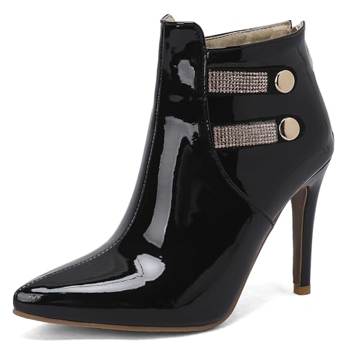 JR.catning Damen Pointed Toe Kleid Stiefeletten Damen Stiletto Stiefeletten Damen Elegant Abend Anzugstiefel Damen Stiefeletten Schwarz Gr 47 EU/49Cn von JR.catning