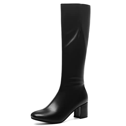 JR.catning Damen Runde Zehen Reitstiefel Damen Blockabsatz Overknees Stiefel Damen Reißverschluss Winter Hohe Stiefel Schwarz Gr 36.5 EU/37Cn von JR.catning