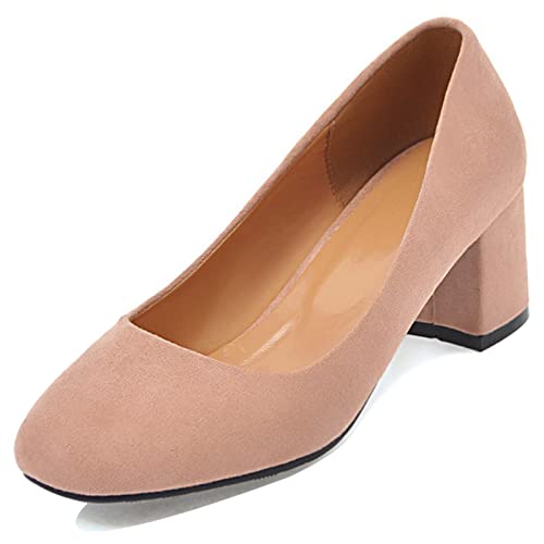 JR.catning Damen Simple Blockabsatz Pumps Klassischer Square Toe Buro Schuhe Ohne Verschluss Leisure Eveing Pumps Pink Gr 38 EU/39Cn von JR.catning