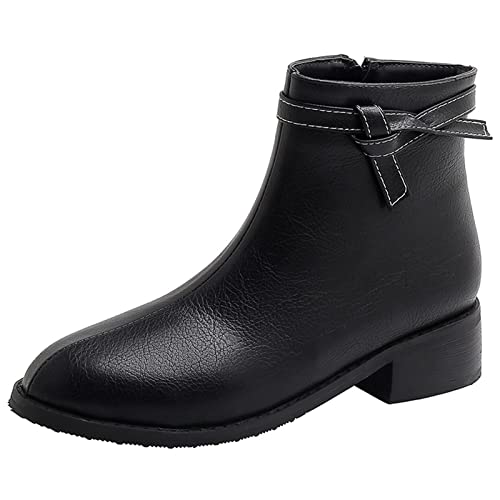 JR.catning Damen Stiefeletten Damen Chunky Heel Reißverschluss Stiefeletten Damen Blockabsatz Runde Zehen Stiefeletten Schwarz Gr 46 EU/48Cn von JR.catning