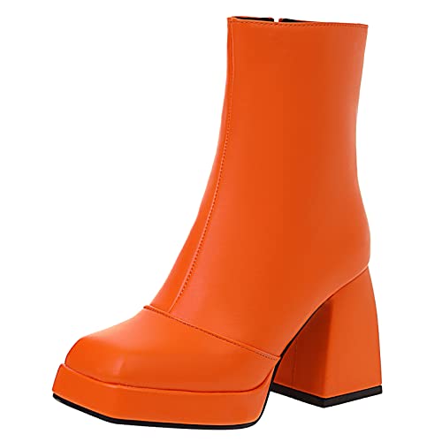 Jr.Catning Damen Square Toe Stiefeletten Damen Plateau Abend Abend Boots Damen Blockabsatz Stiefeletten Orange Gr 34 Eu von JR.catning