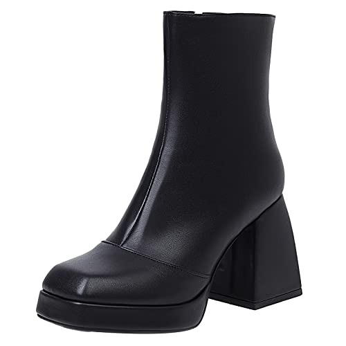 Jr.Catning Damen Square Toe Stiefeletten Damen Plateau Abend Abend Boots Damen Blockabsatz Stiefeletten Schwarz Gr 34 Eu von JR.catning