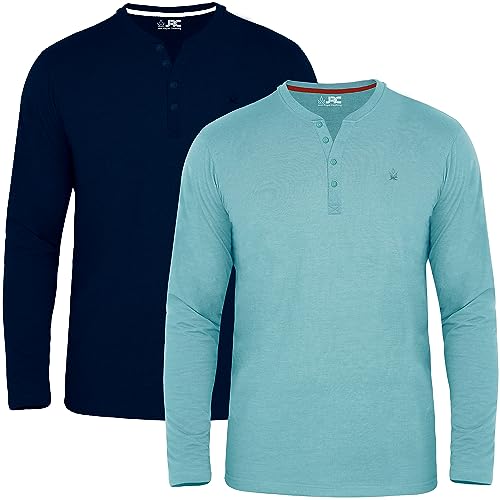 JRC 2er-Pack Herren Langarm-Henley-Shirts, leichte Henley-Oberteile für Fitnessstudio, Laufen und Freizeitausflüge (Marine, Steinblau, 2XL) von JRC Just Royal Clothing